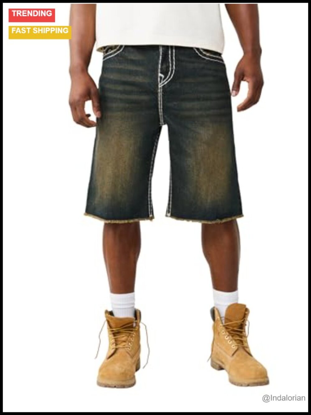 Baggy Fray Jean Shorts 100% Cotton Zip Fly Belt Loops